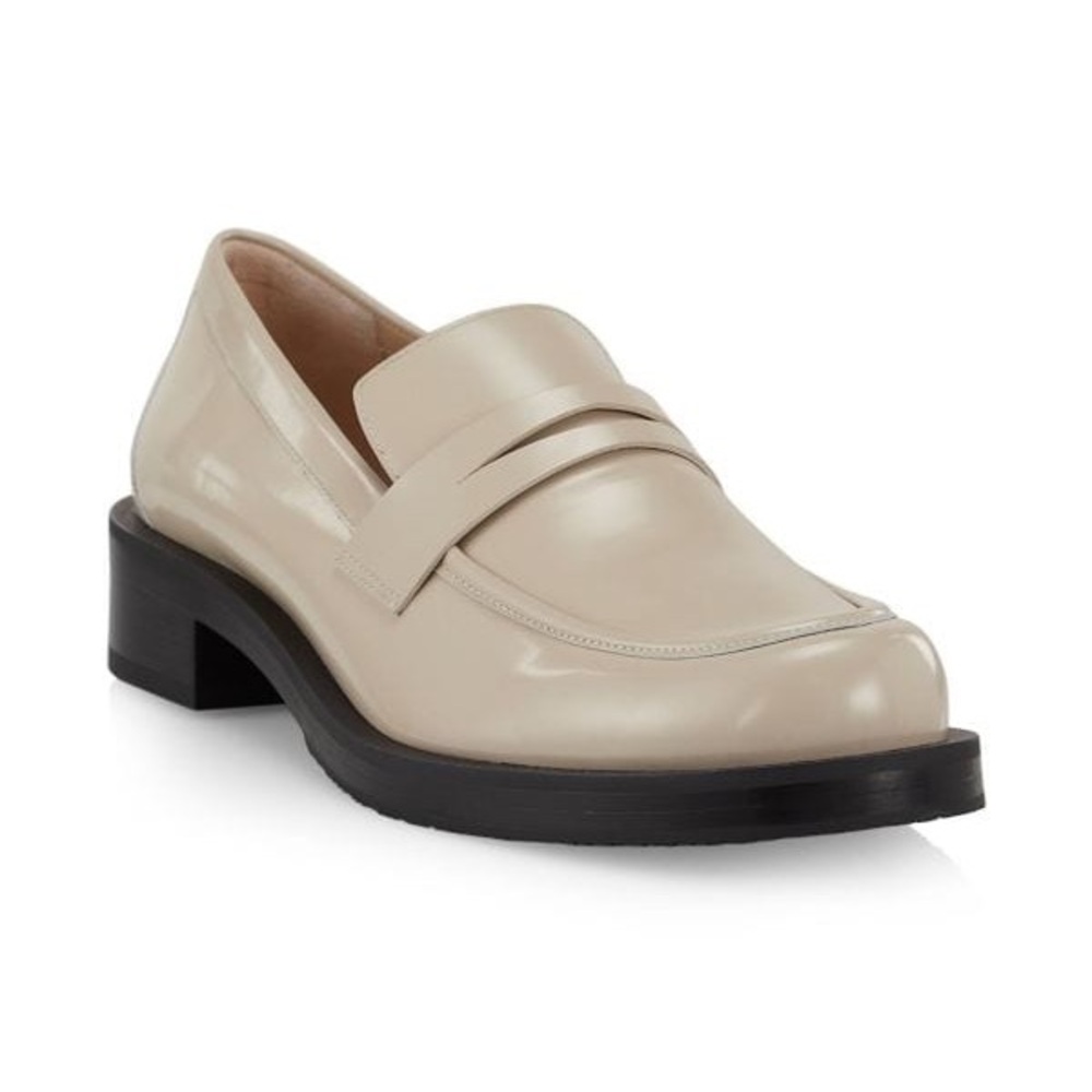 STUART WEITZMAN - Palmer 40MM Brushed Leather Stacked Heel Loafers Size 9.5